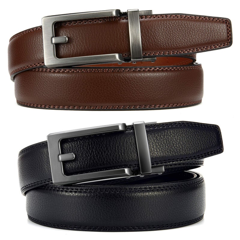 CHAOREN Men's 2 Pack Ratchet Dress Belt, 1 1/4" Black/Brown Leather, 36" to 42" Waist Adjustable - Image 3